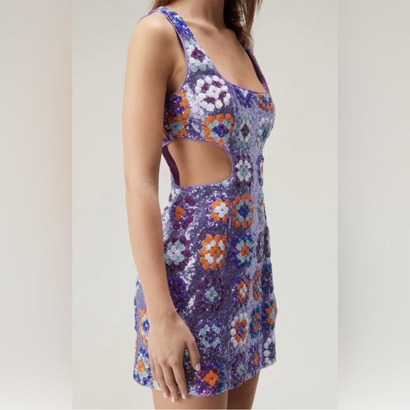 “Nasty Gal” 70’s Floral Sequin Mini Dress - Picture 6 of 7